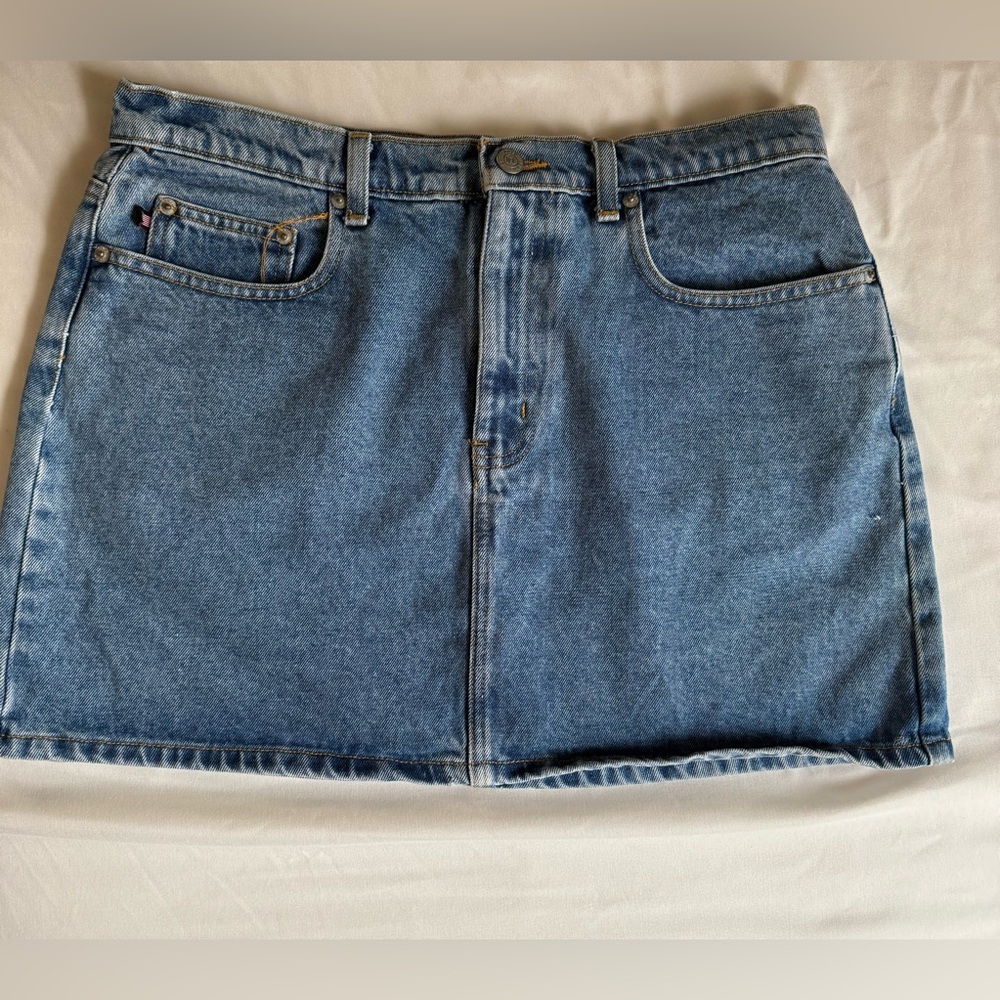 Vintage Ralph Lauren Polo Jeans Company denim trapezoid mini skirt Size 12